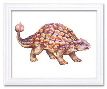 INSTANT DOWNLOAD Ankylosaurus Watercolor Dinosaur Print Red Beige Dinosaur Wall Art Children Nursery Art Poster Home Decor Painting