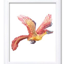 INSTANT DOWNLOAD Archaeopteryx Watercolor Dinosaur Print Red Beige Dinosaur Wall Art Children Nursery Art Poster Home Decor Painting