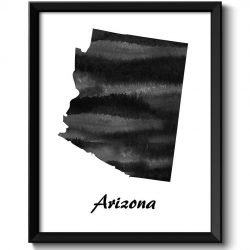 INSTANT DOWNLOAD Arizona Map State Watercolor Painting Poster Print USA United States Abstract Landscape Art Black White Grey