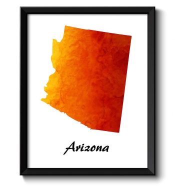 INSTANT DOWNLOAD Arizona Map State Watercolor Painting Poster Print USA United States Abstract Landscape Art Yellow Orange Red