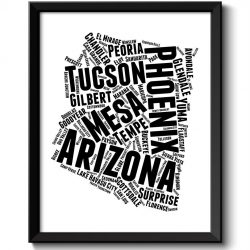 INSTANT DOWNLOAD Arizona Map Typography Print Text Word Cloud Black White Poster Print USA United States Modern Abstract Landscape Wall Art