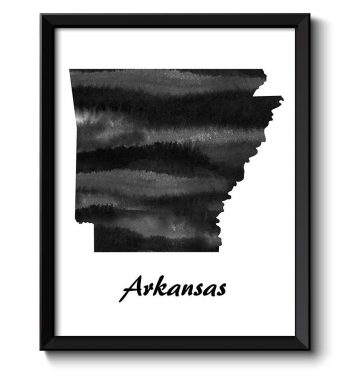 INSTANT DOWNLOAD Arkansas Map State Watercolor Painting Poster Print USA United States Abstract Landscape Art Black White Grey