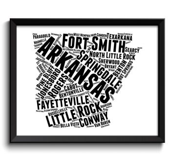 INSTANT DOWNLOAD Arkansas Map Text Word Cloud Typography Textography Black White Poster Print USA United States Modern Landscape Wall Art