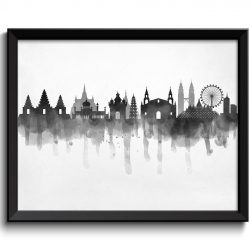 INSTANT DOWNLOAD Asia Skyline City Black White Grey Cityscape Famous Landmarks Poster Print Modern Abstract Landscape Art Painting