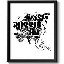 INSTANT DOWNLOAD Asia Text Word Cloud Map Black White Typography Poster Print Country China Modern Abstract Landscape Wall Art Painting