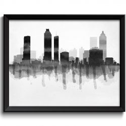 INSTANT DOWNLOAD Atlanta Black White Grey Skyline Georgia USA United States Cityscape Art Print Poster Watercolor Painting