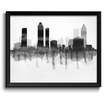 INSTANT DOWNLOAD Atlanta Black White Grey Skyline Georgia USA United States Cityscape Art Print Poster Watercolor Painting