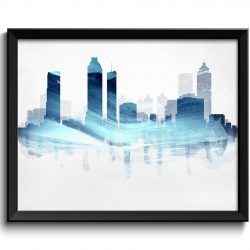 INSTANT DOWNLOAD Atlanta Deep Navy Sky Blue Grey Skyline Georgia USA United States Cityscape Art Print Poster Watercolor Painting