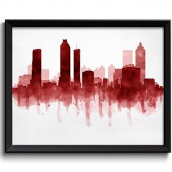 INSTANT DOWNLOAD Atlanta Deep Red Burgundy Skyline Georgia USA United States Cityscape Art Print Poster Watercolor Painting