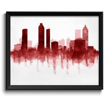 INSTANT DOWNLOAD Atlanta Deep Red Burgundy Skyline Georgia USA United States Cityscape Art Print Poster Watercolor Painting