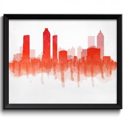 INSTANT DOWNLOAD Atlanta Orange Red Coral Skyline Georgia USA United States Cityscape Art Print Poster Watercolor Painting