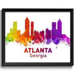 INSTANT DOWNLOAD Atlanta Skyline Georgia City Colorful Watercolor Cityscape Poster Print Landscape Art Painting Red Purple Pink Yellow Green