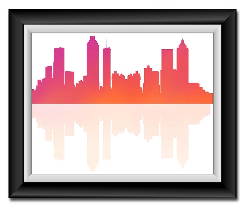 INSTANT DOWNLOAD Atlanta Skyline Georgia City Hot Pink Orange Coral Watercolor Cityscape Poster Print Modern Abstract Landscape Art Painting