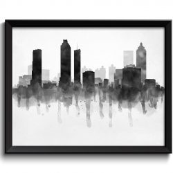 INSTANT DOWNLOAD Atlanta Skyline Georgia USA United States Cityscape Art Print Poster Black White Grey Watercolor Painting