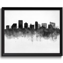 INSTANT DOWNLOAD Atlantic City Skyline New Jersey USA United States Cityscape Art Print Poster Black White Grey Watercolor Painting