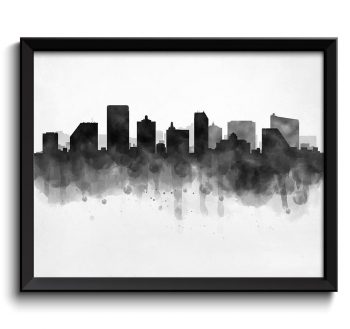 INSTANT DOWNLOAD Atlantic City Skyline New Jersey USA United States Cityscape Art Print Poster Black White Grey Watercolor Painting