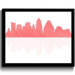 INSTANT DOWNLOAD Austin Skyline Texas City Pink Coral Salmon Watercolor Cityscape Poster Print Modern Abstract Landscape Art Painting