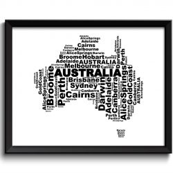 INSTANT DOWNLOAD Australia Text Word Cloud Map Black White Typography Poster Print Country Modern Abstract Landscape Wall Art Painting