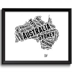 INSTANT DOWNLOAD Australia Text Word Map Typography Poster Print Black White Country Modern Watercolor Landscape Art Painting