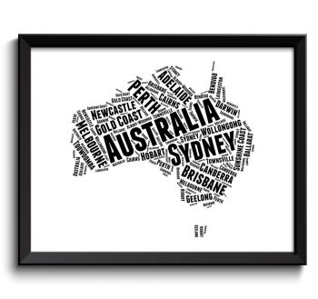 INSTANT DOWNLOAD Australia Text Word Map Typography Poster Print Black White Country Modern Watercolor Landscape Art Painting