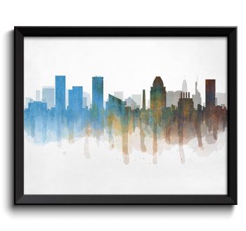 INSTANT DOWNLOAD Baltimore Blue Brown Yellow Skyline Maryland USA United States Cityscape Art Print Poster Watercolor Painting