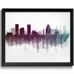 INSTANT DOWNLOAD Baltimore Pink Blue Brown Grey Skyline Maryland USA United States Cityscape Art Print Poster Watercolor Painting