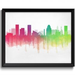 INSTANT DOWNLOAD Baltimore Pink Purple Lime Green Grey Skyline Maryland USA United States Cityscape Art Print Poster Watercolor Painting