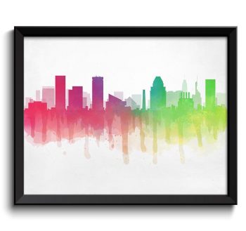 INSTANT DOWNLOAD Baltimore Pink Purple Lime Green Grey Skyline Maryland USA United States Cityscape Art Print Poster Watercolor Painting