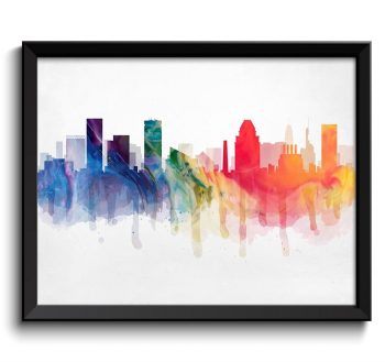 INSTANT DOWNLOAD Baltimore Rainbow Red Blue Yellow Green Skyline Maryland USA United States Cityscape Art Print Poster Watercolor Painting