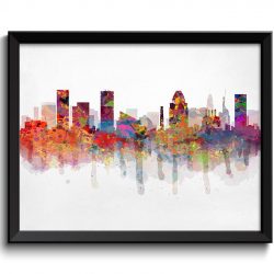 INSTANT DOWNLOAD Baltimore Rainbow Red Purple Yellow Blue Skyline Maryland USA United States Cityscape Art Print Poster Watercolor Painting