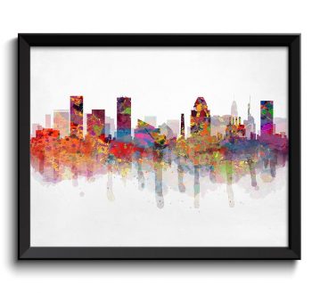 INSTANT DOWNLOAD Baltimore Rainbow Red Purple Yellow Blue Skyline Maryland USA United States Cityscape Art Print Poster Watercolor Painting