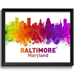 INSTANT DOWNLOAD Baltimore Skyline Maryland City Colorful Watercolor Cityscape Poster Print Landscape Art Painting Red Purple Pink Yellow