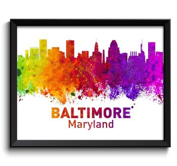 INSTANT DOWNLOAD Baltimore Skyline Maryland City Colorful Watercolor Cityscape Poster Print Landscape Art Painting Red Purple Pink Yellow