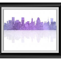 INSTANT DOWNLOAD Baltimore Skyline Maryland City Purple Blue Watercolor Cityscape Poster Print Modern Abstract Landscape Art Painting