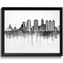 INSTANT DOWNLOAD Bangkok Skyline City Black White Grey Cityscape Poster Print Thailand Asia Modern Abstract Landscape Art Painting