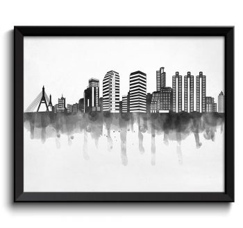 INSTANT DOWNLOAD Bangkok Skyline City Black White Grey Cityscape Poster Print Thailand Asia Modern Abstract Landscape Art Painting