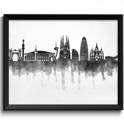 INSTANT DOWNLOAD Barcelona Skyline City Black White Grey Cityscape Poster Print Spain Europe Modern Abstract Landscape Art Painting