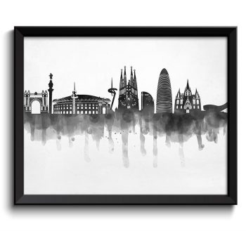 INSTANT DOWNLOAD Barcelona Skyline City Black White Grey Cityscape Poster Print Spain Europe Modern Abstract Landscape Art Painting