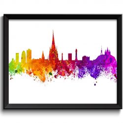 INSTANT DOWNLOAD Barcelona Skyline Colorful Spain Europe Watercolor Cityscape Poster Print Landscape Art Painting Red Purple Pink Yellow