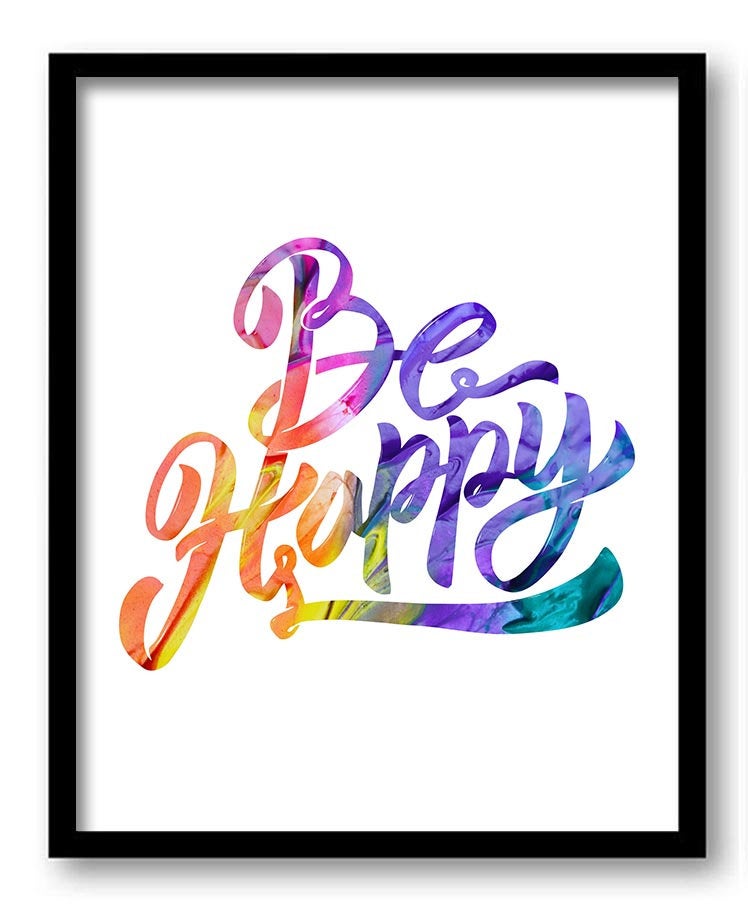 INSTANT DOWNLOAD Be Happy Rainbow Colorful Art Print Poster Word Text Saying Quote Home Decor Motivational Inspirational Watercolor Wall Art