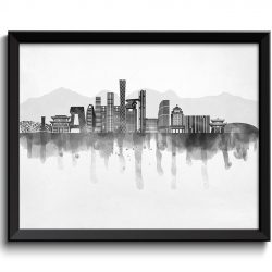 INSTANT DOWNLOAD Beijing Skyline City Black White Grey Cityscape Poster Print China Asia Modern Abstract Landscape Art Painting