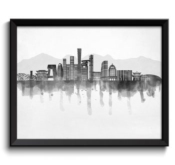 INSTANT DOWNLOAD Beijing Skyline City Black White Grey Cityscape Poster Print China Asia Modern Abstract Landscape Art Painting