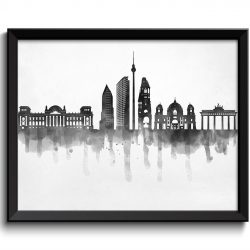 INSTANT DOWNLOAD Berlin Skyline City Black White Grey Cityscape Poster Print Germany Europe Modern Abstract Landscape Art Painting