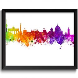 INSTANT DOWNLOAD Berlin Skyline Colorful Germany Europe City Watercolor Cityscape Poster Print Landscape Art Painting Red Purple Pink Yellow