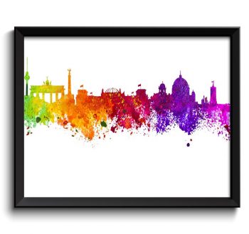 INSTANT DOWNLOAD Berlin Skyline Colorful Germany Europe City Watercolor Cityscape Poster Print Landscape Art Painting Red Purple Pink Yellow