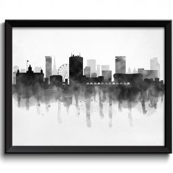 INSTANT DOWNLOAD Birmingham Skyline England Europe Cityscape Art Print Poster Black White Grey Watercolor Painting