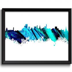 INSTANT DOWNLOAD Birmingham Skyline Navy Turquoise Aua Blue Watercolor Poster Print Wall Decor Wall Art Painting England City Map Home Decor