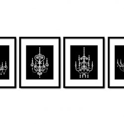 INSTANT DOWNLOAD Black White Chandelier Vintage Style Set of 4 Prints Chandelier Art Old Antique Silhouette Printable Living Room Wall Decor