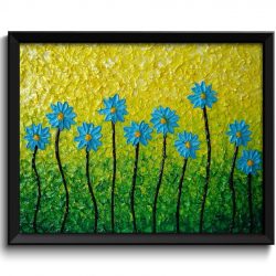 INSTANT DOWNLOAD Blue Daisy Flowers Art Painting Fine Art Print Daisies Modern Abstract Blue Yellow Lime Green Wall Decor Bedroom Bathroom