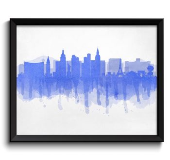 INSTANT DOWNLOAD Blue Las Vegas Skyline Nevada USA United States Cityscape Art Print Poster Watercolor Painting Home Decor Wall Art